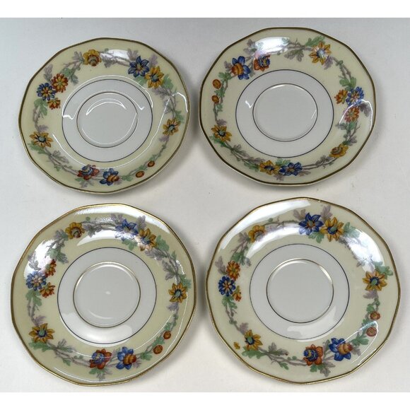 4x Theodore Haviland Limoges 1925-36 Miami Ivory Floral Porcelain TEACUP SAUCER - Picture 2 of 8